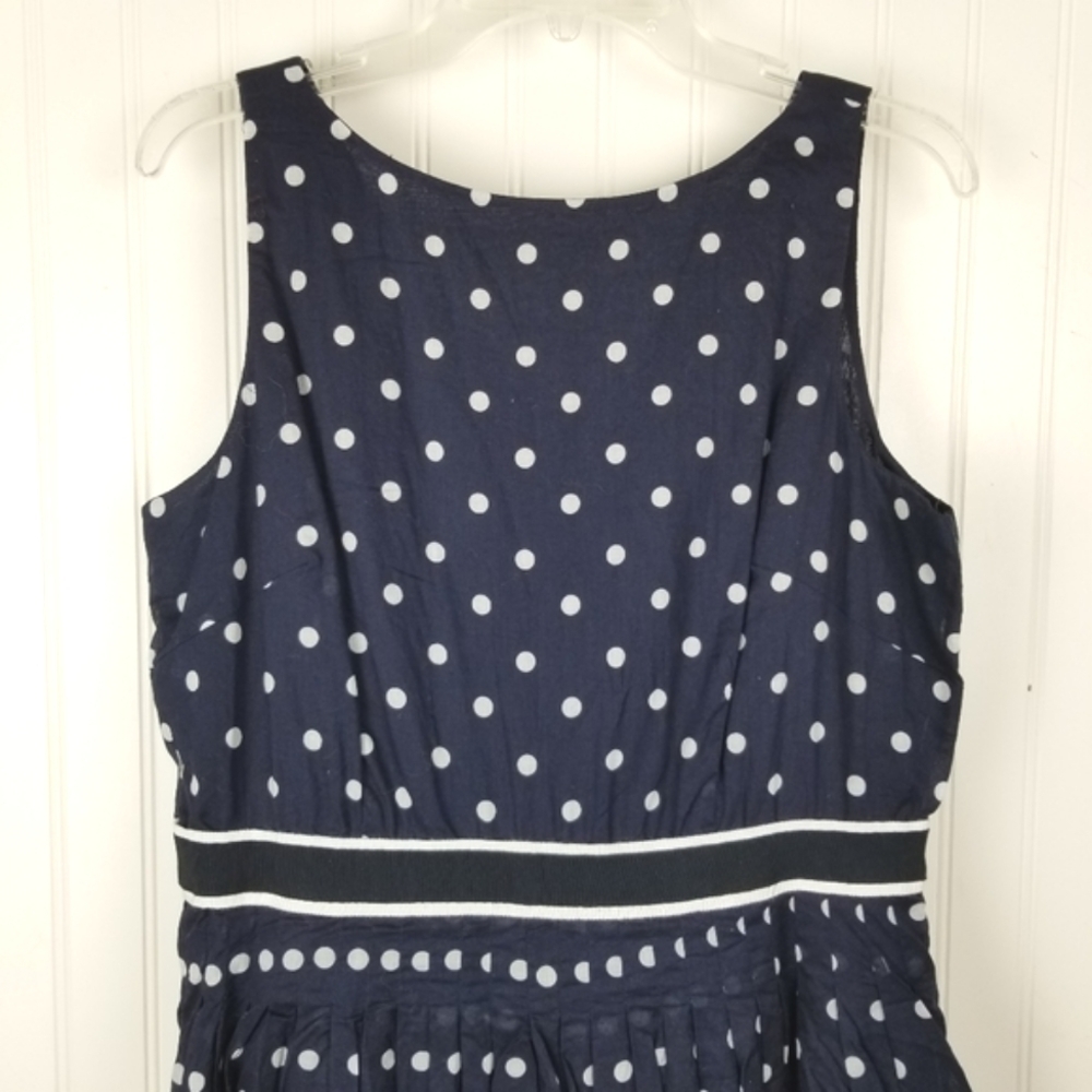 Talbots Size 14P Sleeveless Pleated Dress Cotton Blue White Polka Dot Coastal - Picture 5 of 12